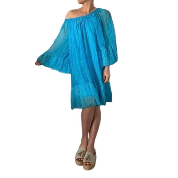 Tendenze Teal Blue Flowy Silk Dress – Size Small - Picture 1 of 6